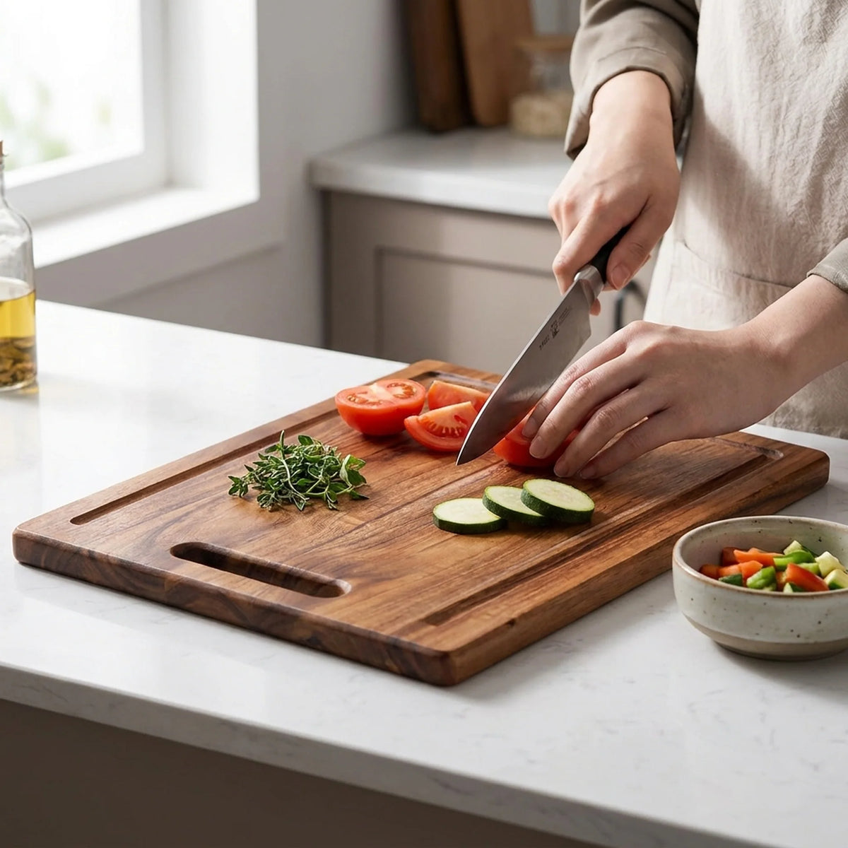 Cutting Board Solid Acacia Integrated Handle