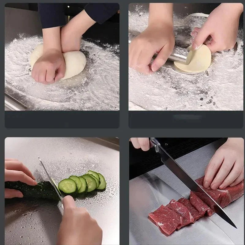 Cutting Board Stainless Steel Non-Slip Base Spill-Proof Edge