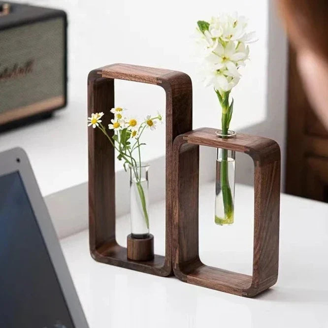 Cuttings Vase Clear Glass & Wooden Stand