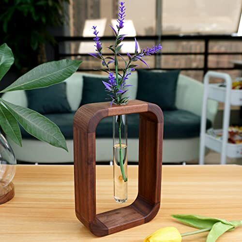 Cuttings Vase Clear Glass & Wooden Stand