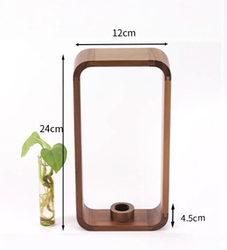 Cuttings Vase Clear Glass & Wooden Stand