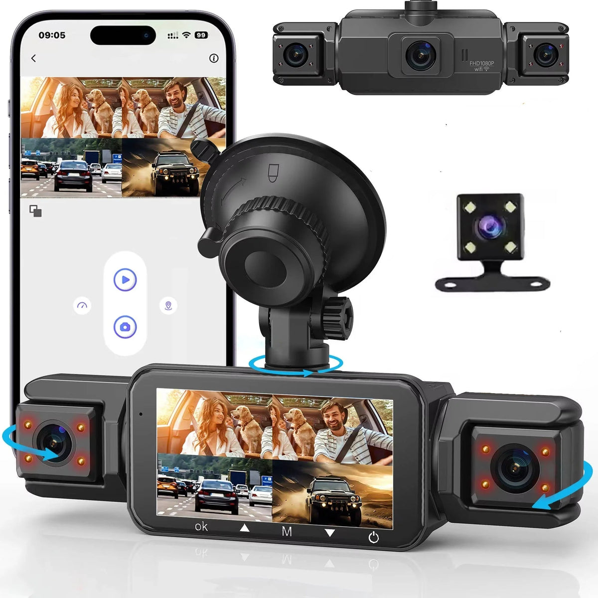 Dash Cam 4-Channel Wireless Night Vision Parking Monitor