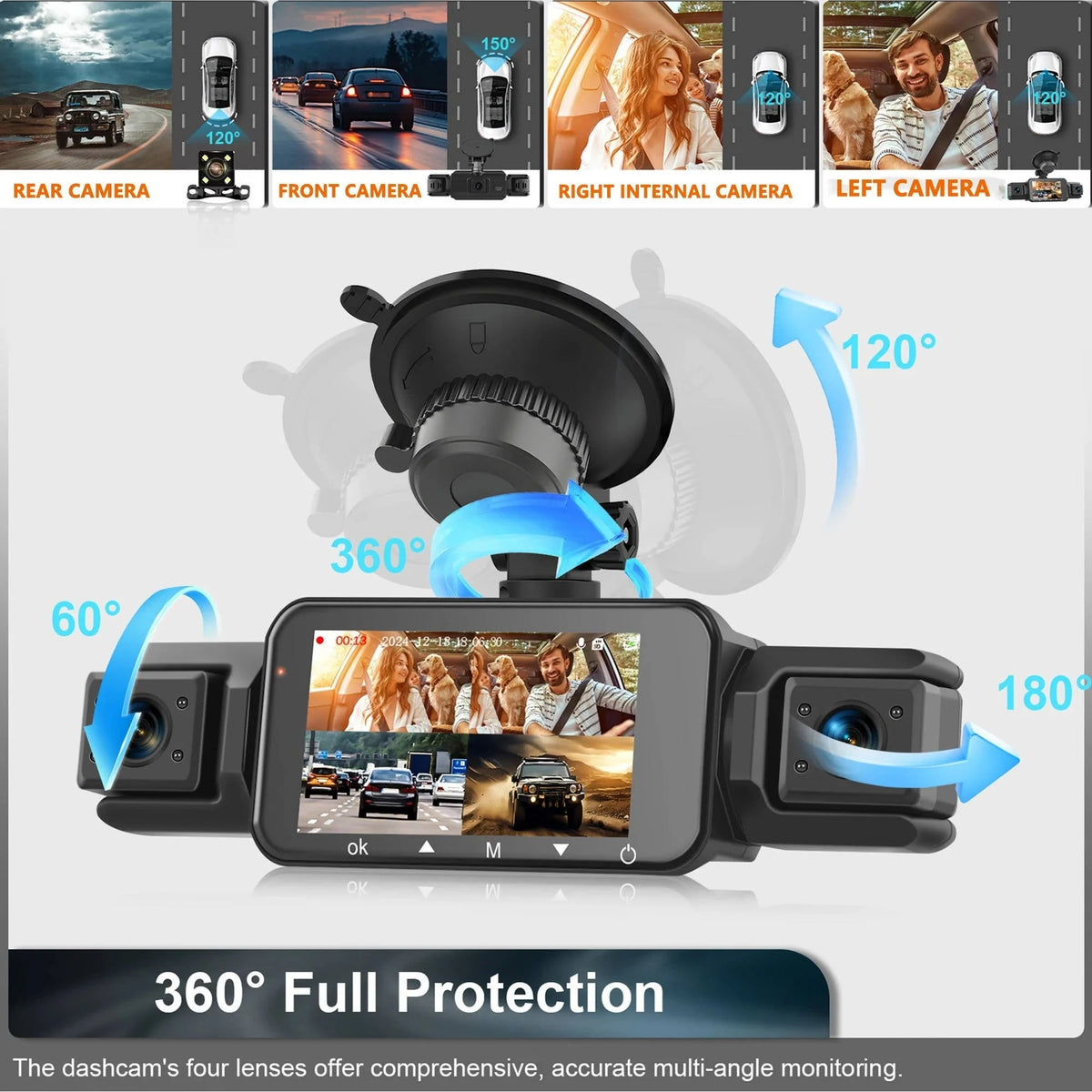 Dash Cam 4-Channel Wireless Night Vision Parking Monitor