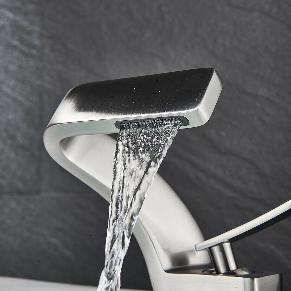 Deck-Mount Faucet Waterfall Spout Stainless Steel