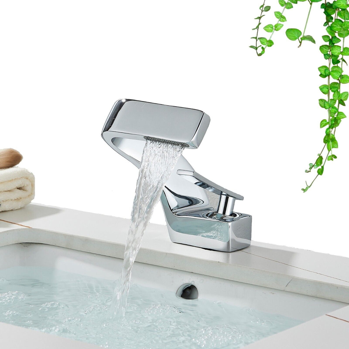 Deck-Mount Faucet Waterfall Spout Stainless Steel
