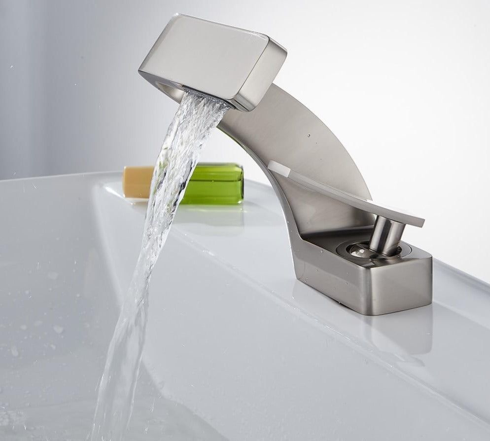 Deck-Mount Faucet Waterfall Spout Stainless Steel