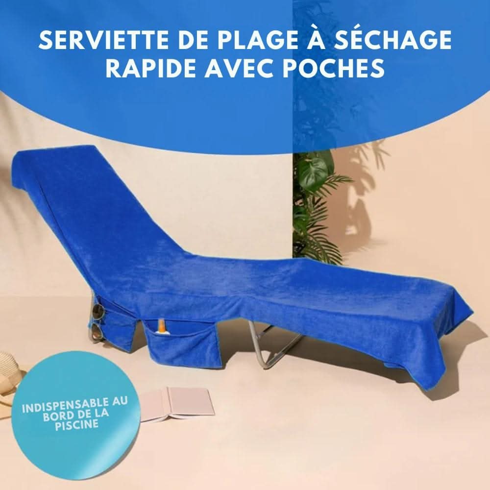 Deckchair Towel Integrated Side Pockets & Non-Slip Fastening