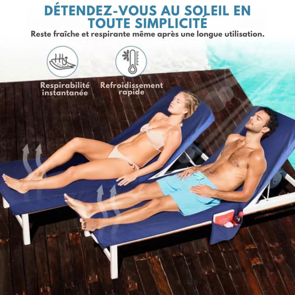 Deckchair Towel Integrated Side Pockets & Non-Slip Fastening