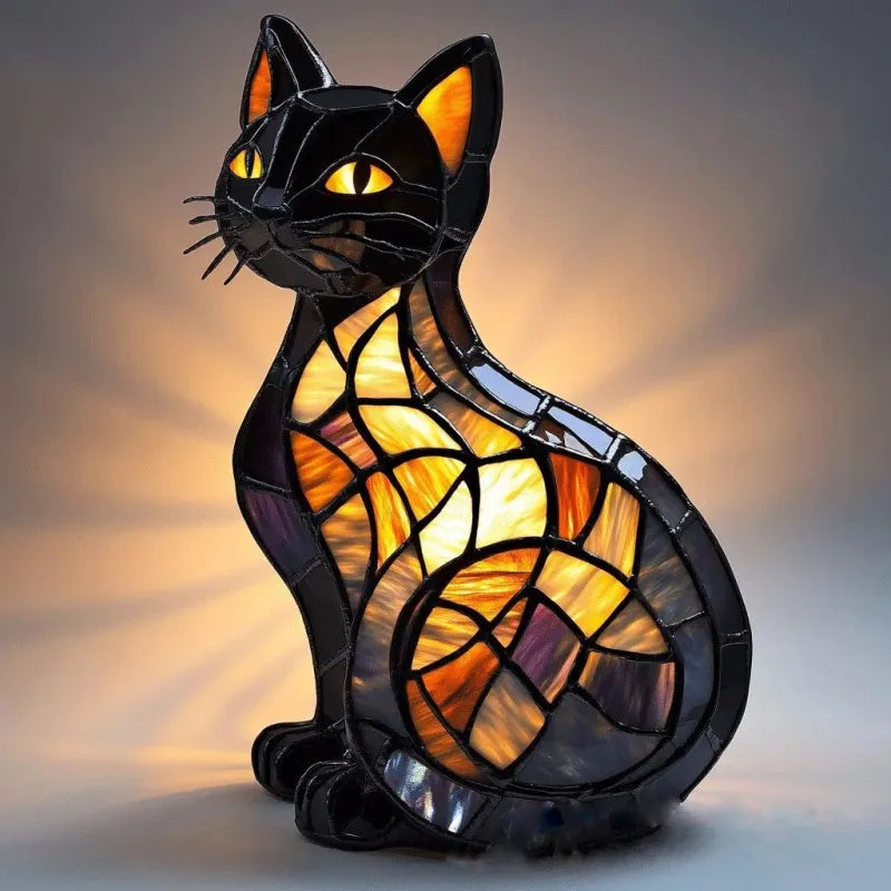 Decorative Cat Lamp Emerald Green Eyes Solar & USB Weatherproof