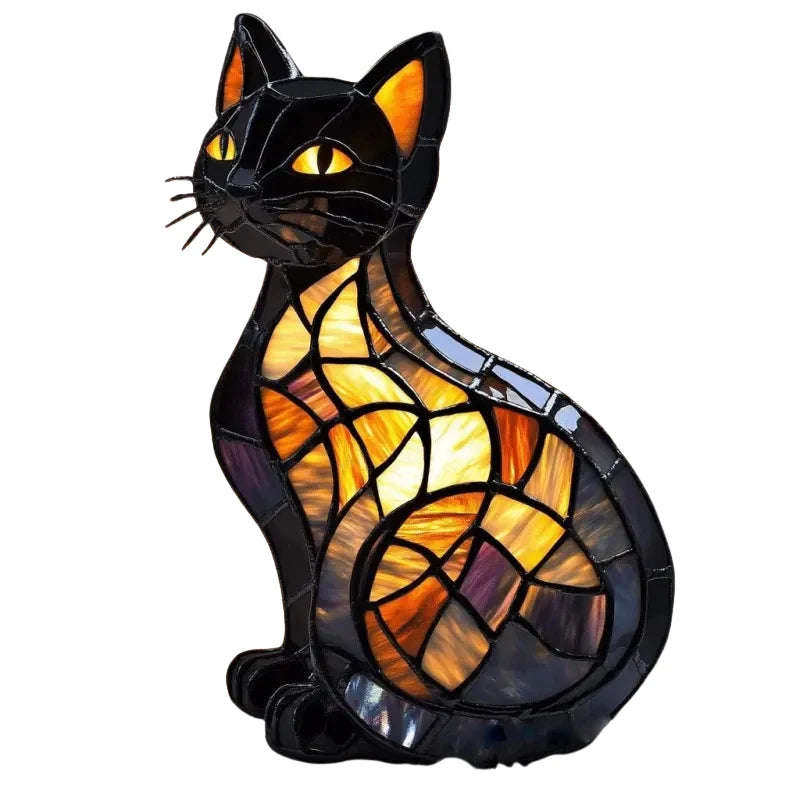 Decorative Cat Lamp Emerald Green Eyes Solar & USB Weatherproof