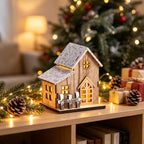Decorative Christmas House Wooden Snow-Effect Lighted Option