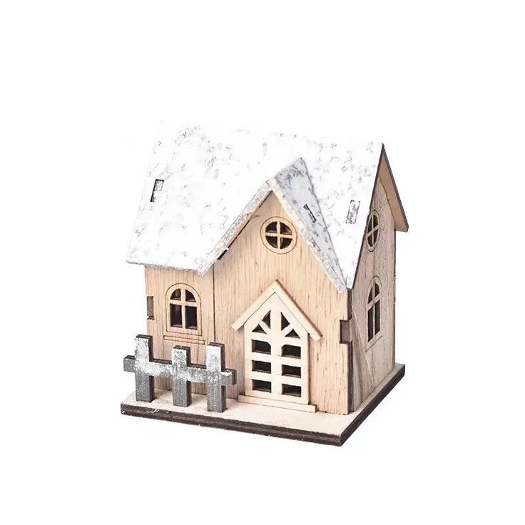 Decorative Christmas House Wooden Snow-Effect Lighted Option