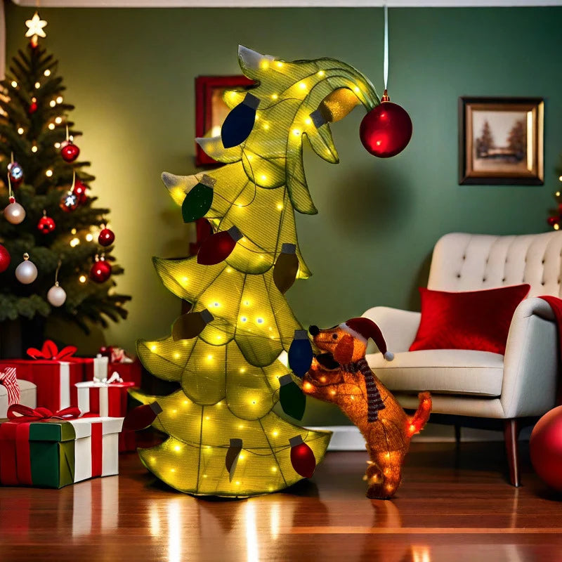 Decorative Christmas Tree Set Glowing Dog Design Colorful LED