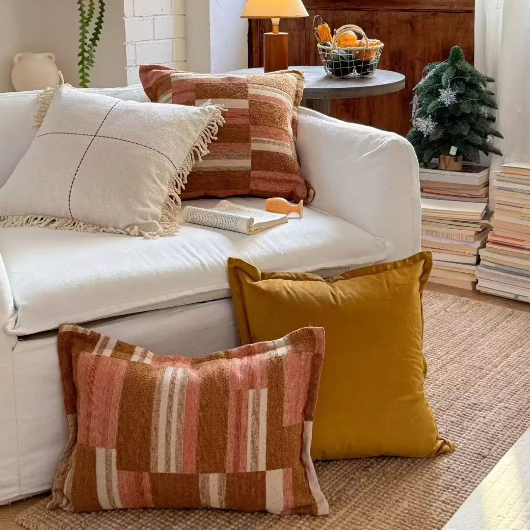 Decorative Cushion Cotton-Linen Hand-Knotted Fringes 45×45 cm