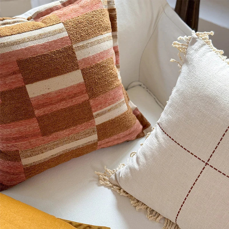 Decorative Cushion Cotton-Linen Hand-Knotted Fringes 45×45 cm