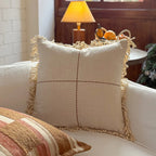 Decorative Cushion Cotton-Linen Hand-Knotted Fringes 45×45 cm