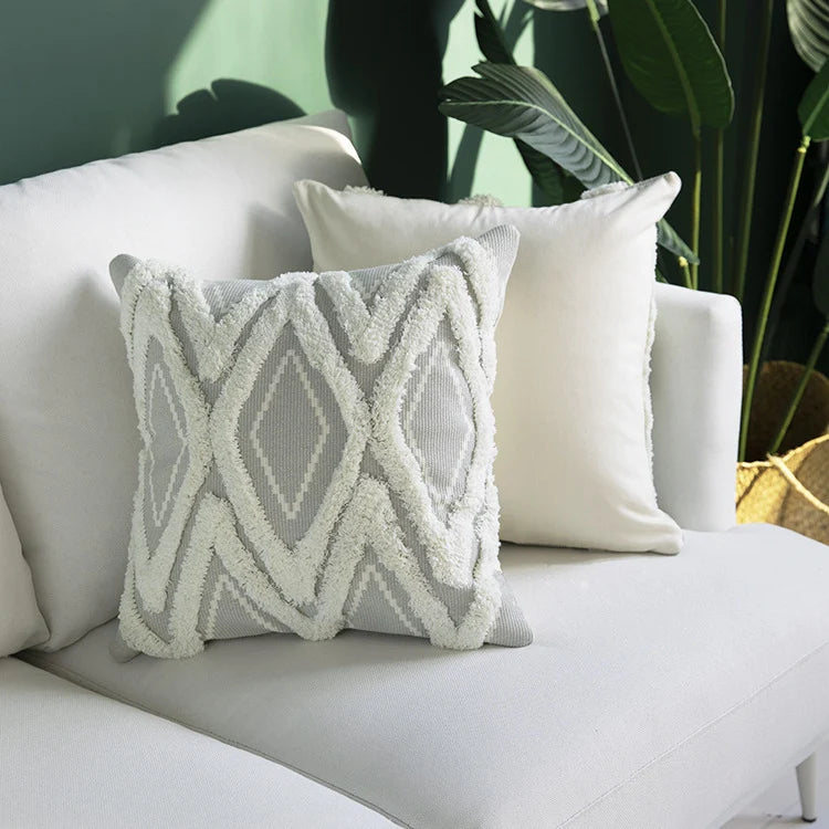 Decorative Cushion Cover Hand-Tufted Diamond Cotton Blend