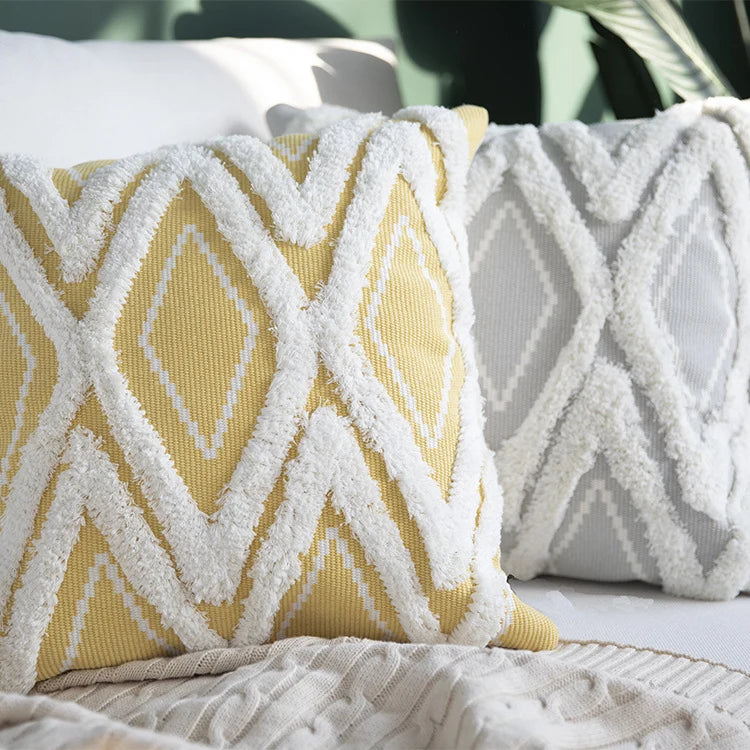 Decorative Cushion Cover Hand-Tufted Diamond Cotton Blend