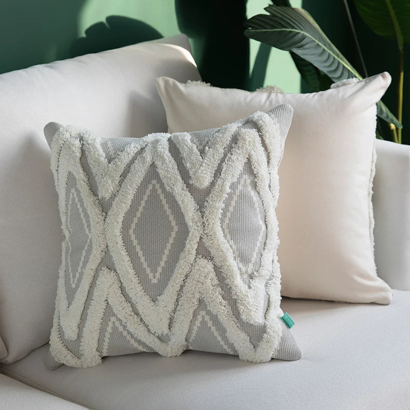 Decorative Cushion Cover Hand-Tufted Diamond Cotton Blend