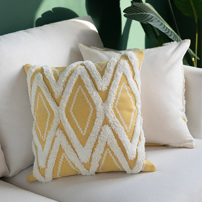 Decorative Cushion Cover Hand-Tufted Diamond Cotton Blend