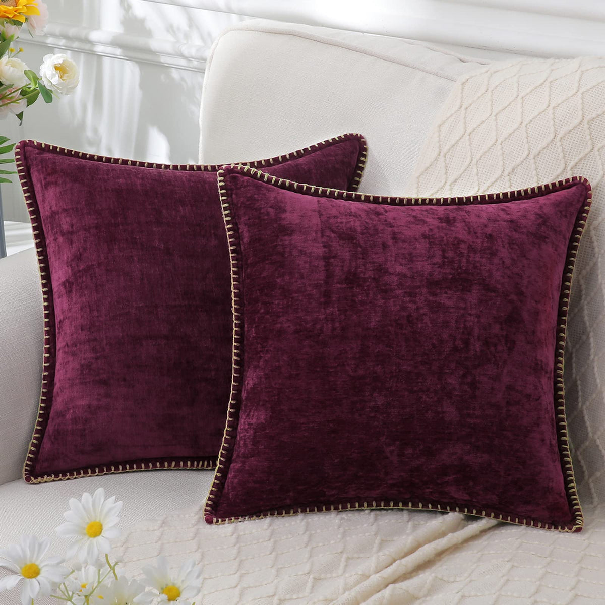Decorative Cushion Cover Soft Chenille Machine Washable Multiple Sizes
