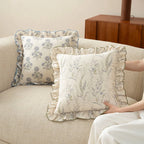 Decorative Cushion Linen-Cotton Botanical Print Ruffled Edge