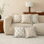 Decorative Cushion Linen-Cotton Botanical Print Ruffled Edge