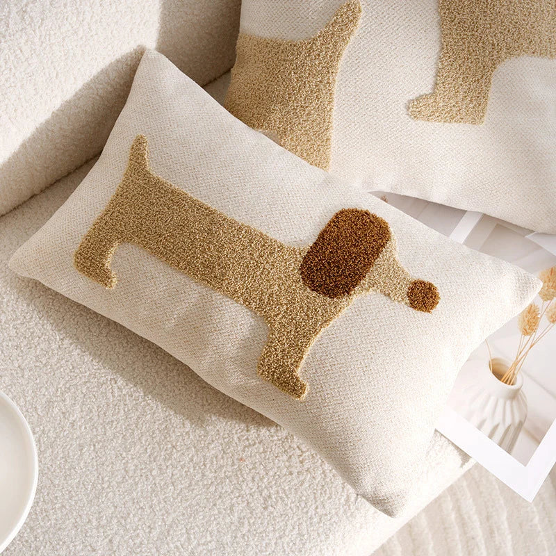 Decorative Cushion Linen Dog Motif Cover Or Filled
