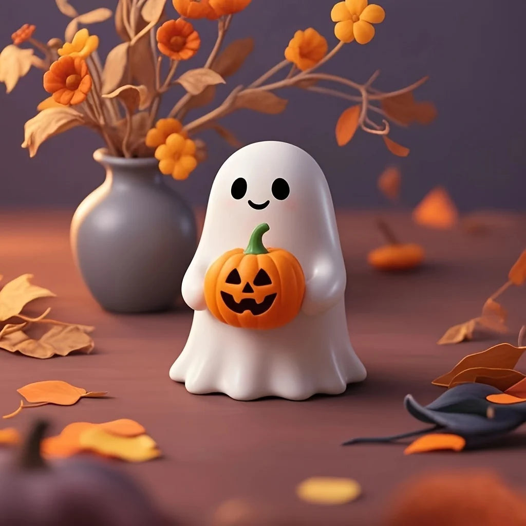 Decorative Figurine Halloween Ghost Holding Pumpkin Indoor & Outdoor