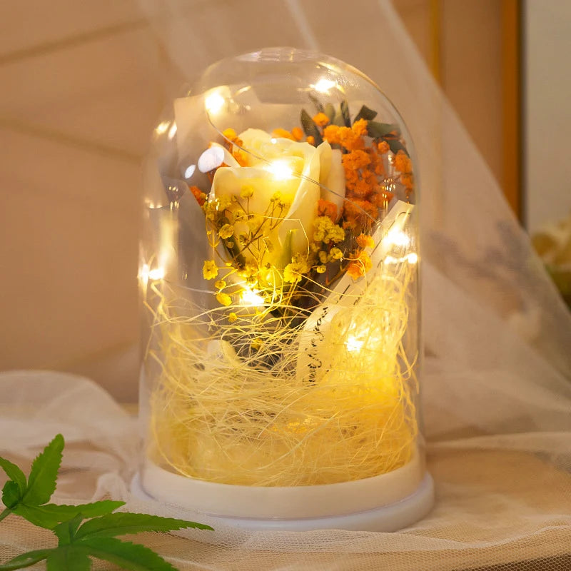 Decorative Glass Ball Red Rose Cable-Free Warm-White LED