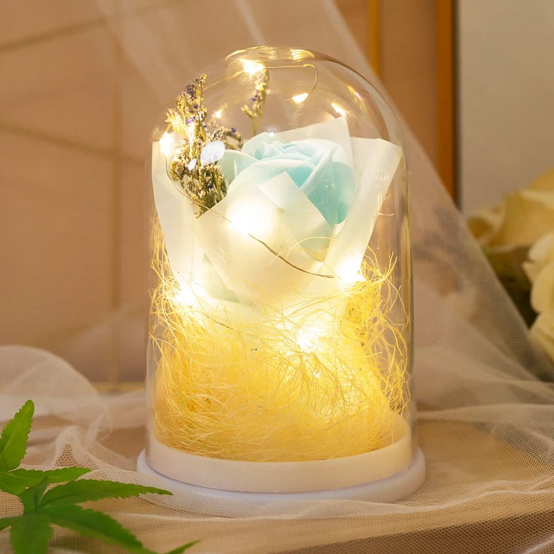 Decorative Glass Ball Red Rose Cable-Free Warm-White LED