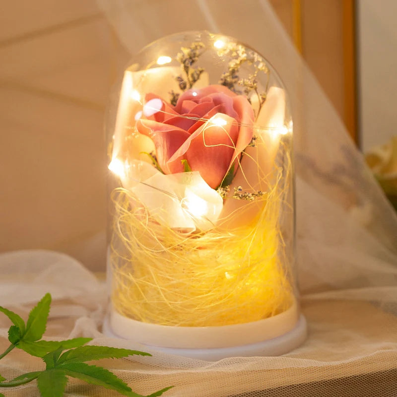 Decorative Glass Ball Red Rose Cable-Free Warm-White LED