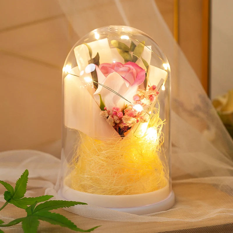 Decorative Glass Ball Red Rose Cable-Free Warm-White LED