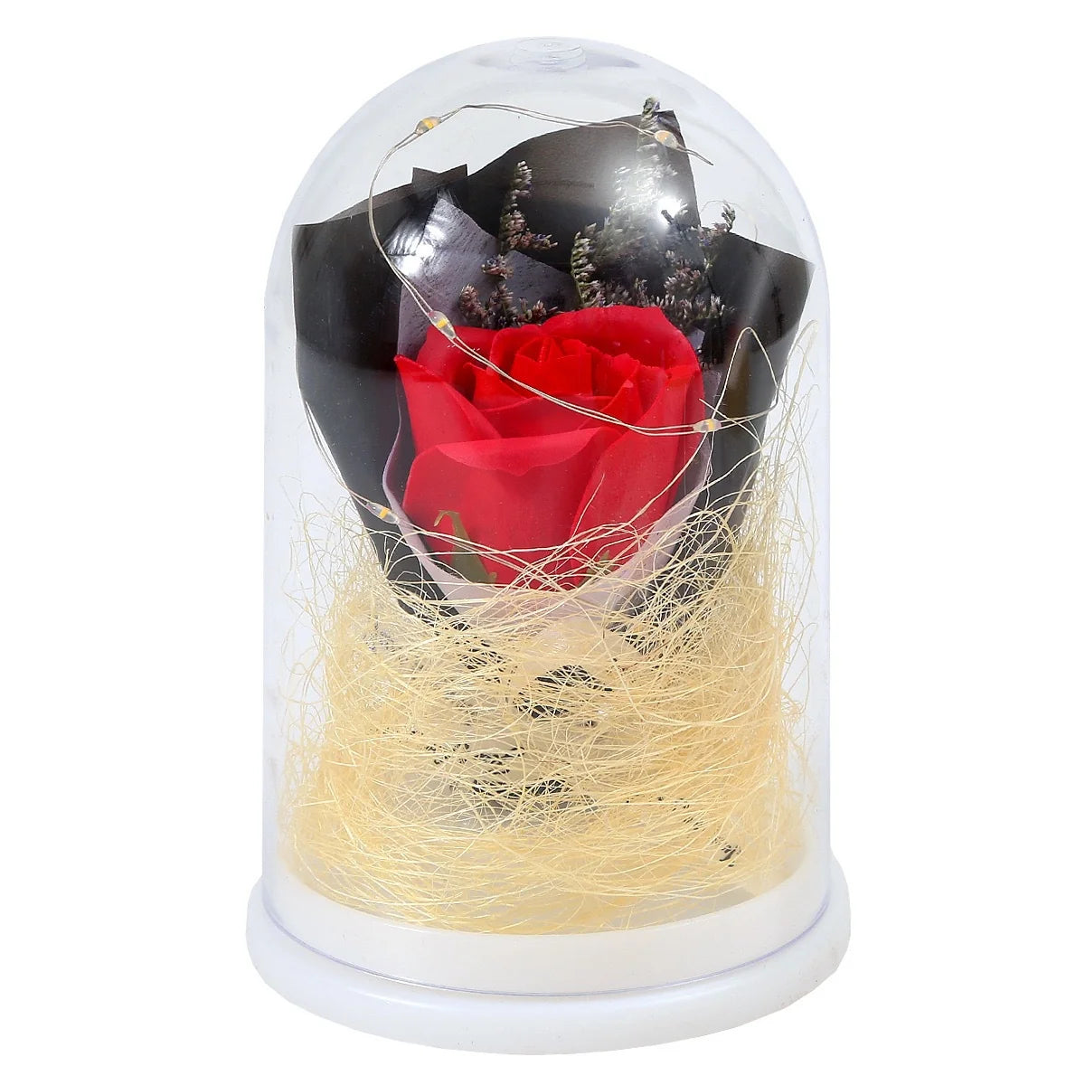 Decorative Glass Ball Red Rose Warm LED Battery-Free