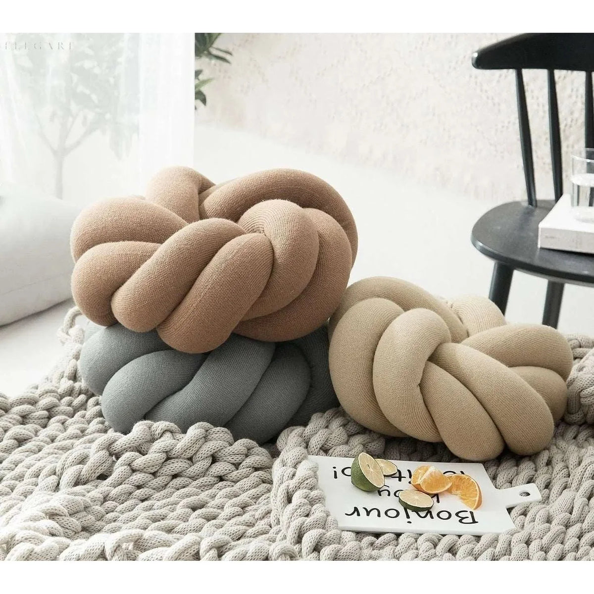 Decorative Knot Cushion Hand-Knotted Round Soft-Fill 10-12 Inch