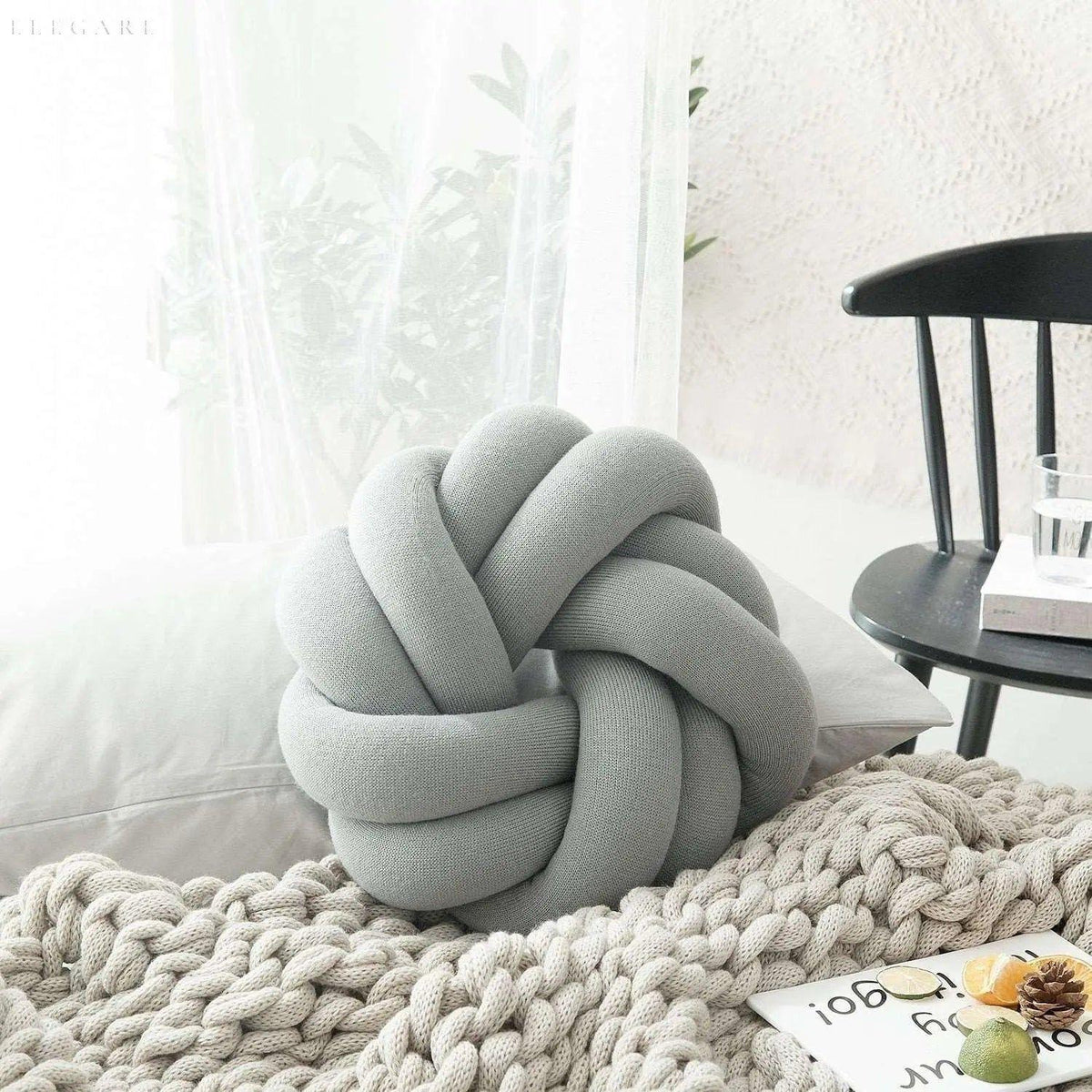 Decorative Knot Cushion Hand-Knotted Round Soft-Fill 10-12 Inch