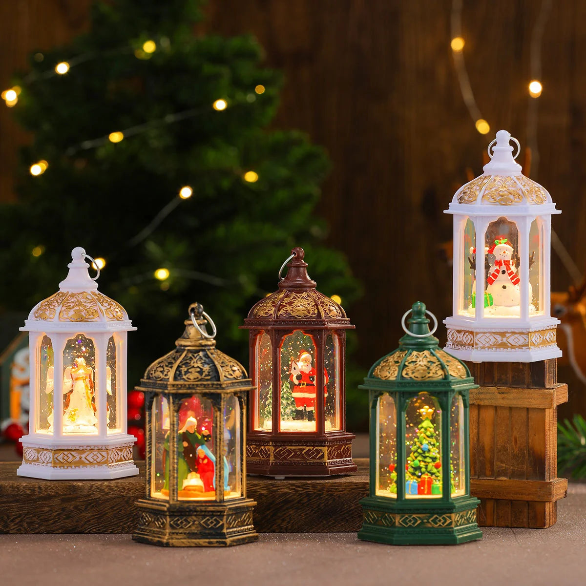 Decorative LED Lantern Holiday Figurine Battery-Operated Warm LED