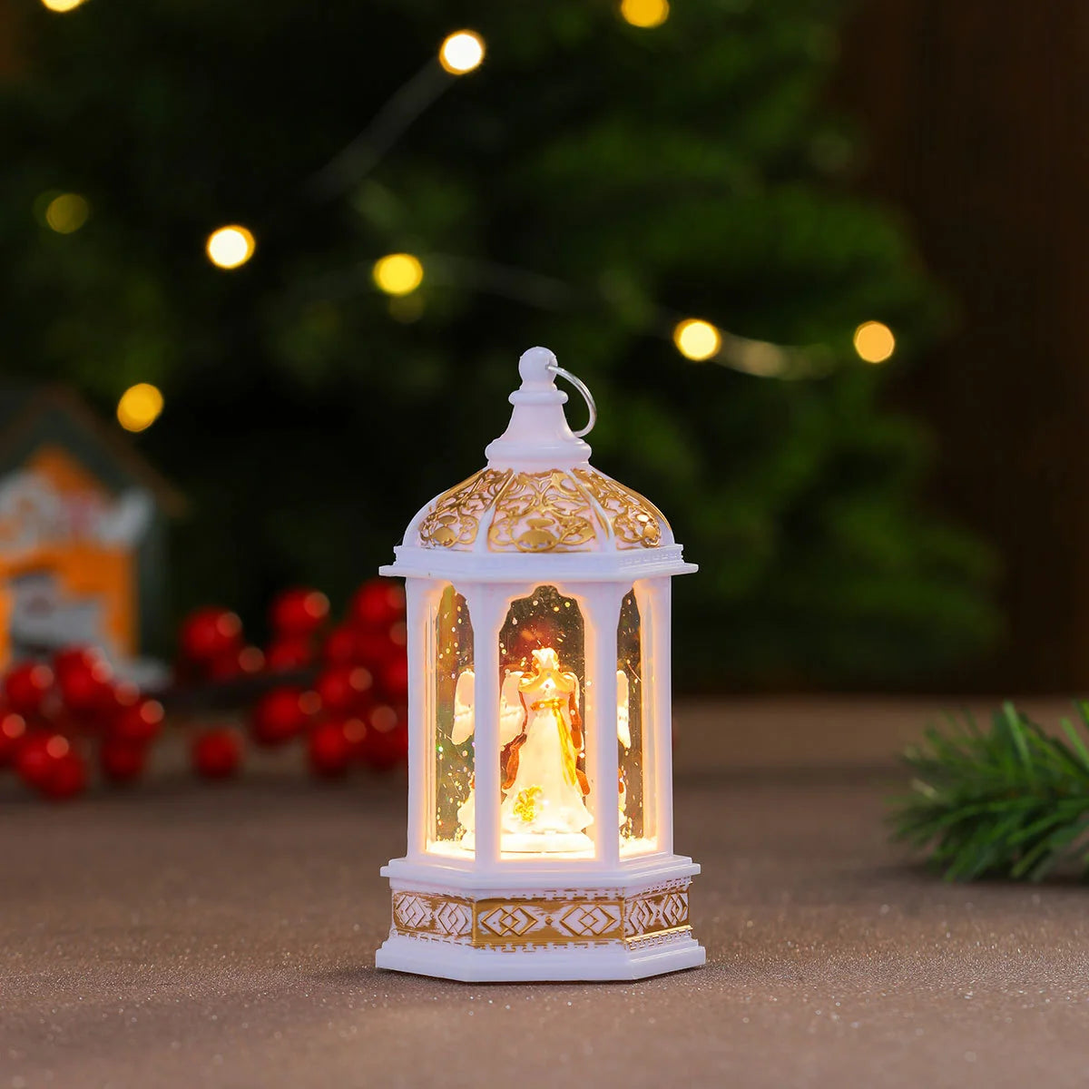Decorative LED Lantern Holiday Figurine Battery-Operated Warm LED