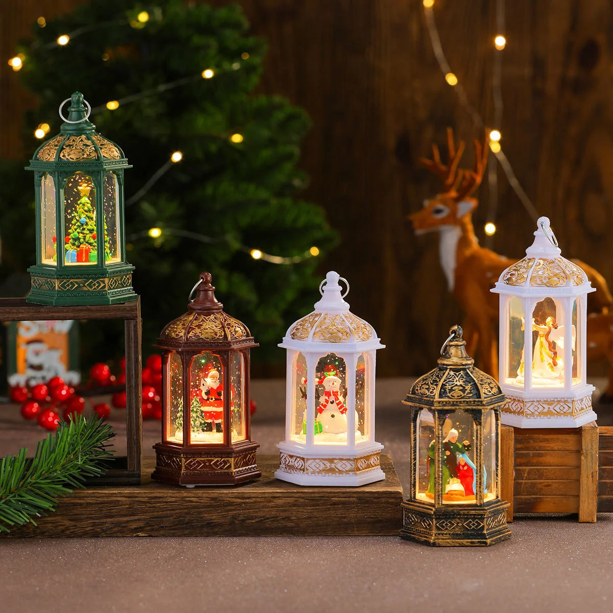 Decorative LED Lantern Holiday Figurine Battery-Operated Warm LED