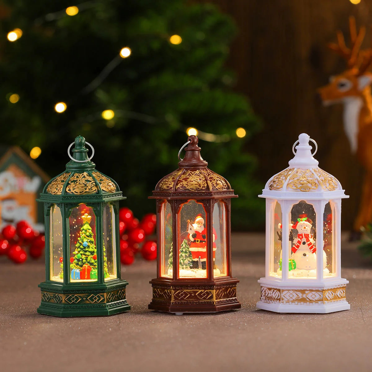 Decorative LED Lantern Holiday Figurine Battery-Operated Warm LED