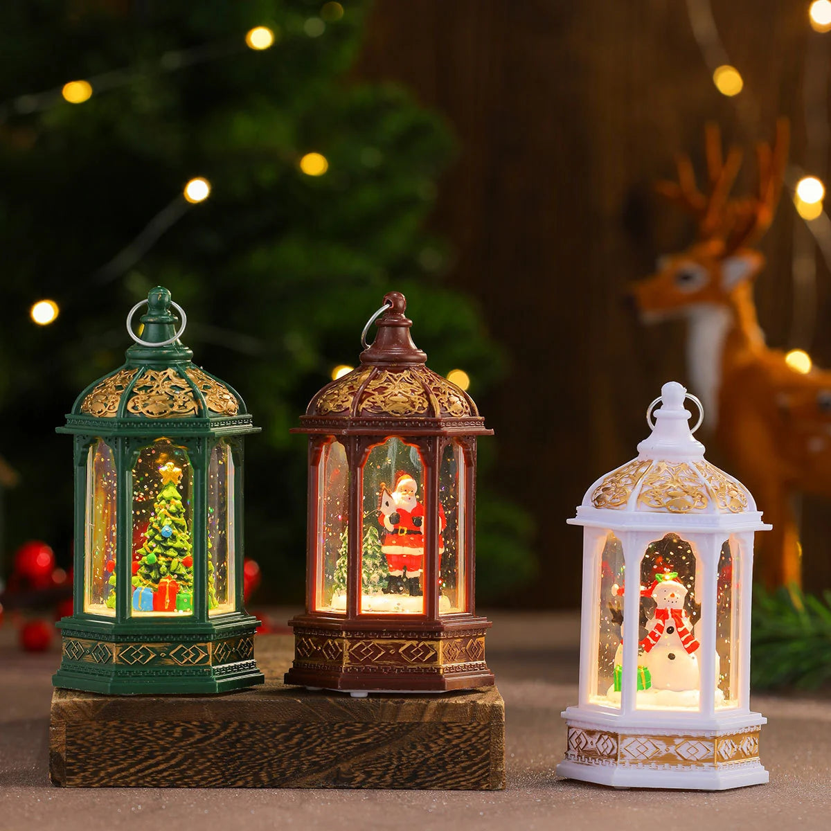 Decorative LED Lantern Holiday Figurine Battery-Operated Warm LED