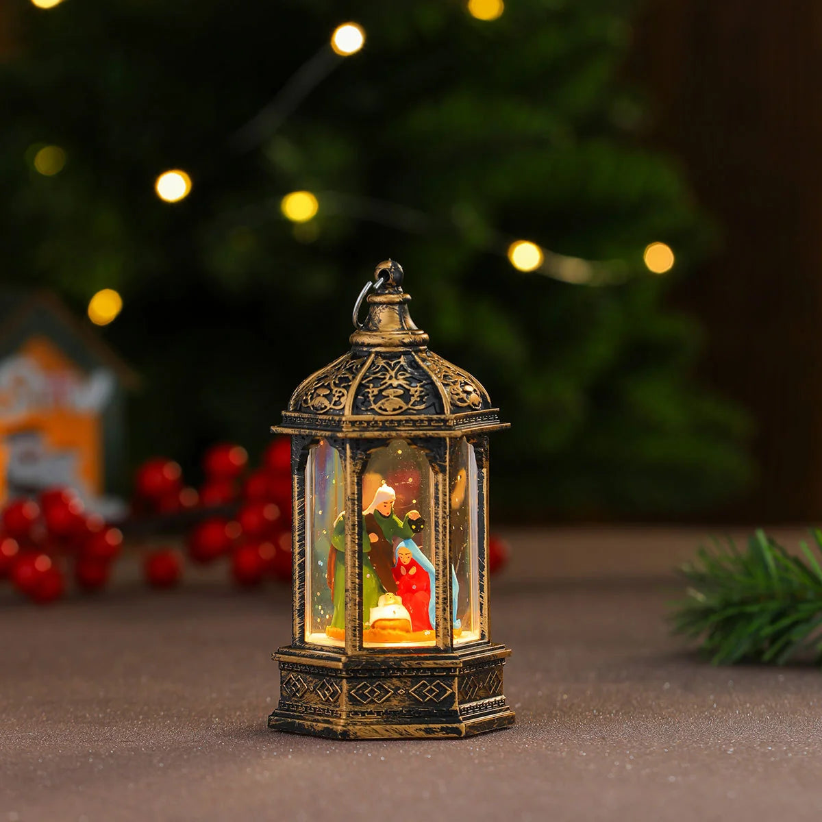 Decorative LED Lantern Holiday Figurine Battery-Operated Warm LED