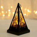 Decorative Lantern Carved Pyramid Metal & Glass