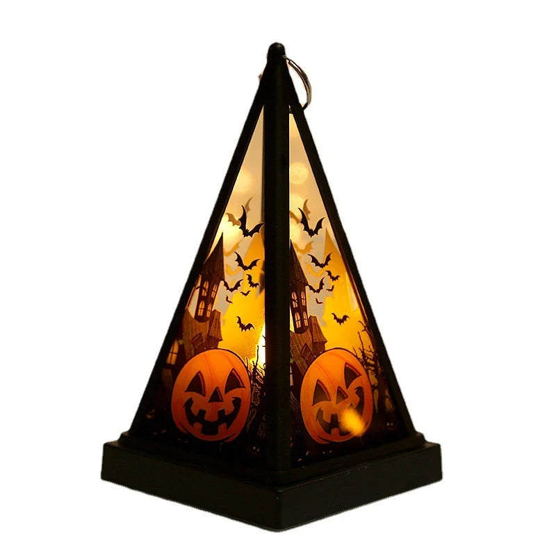 Decorative Lantern Pyramid Carved Metal & Glass