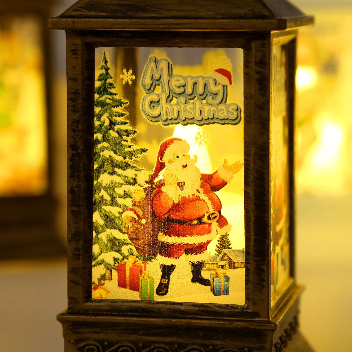 Decorative Lantern Santa Graphic Indoor Sturdy & Portable
