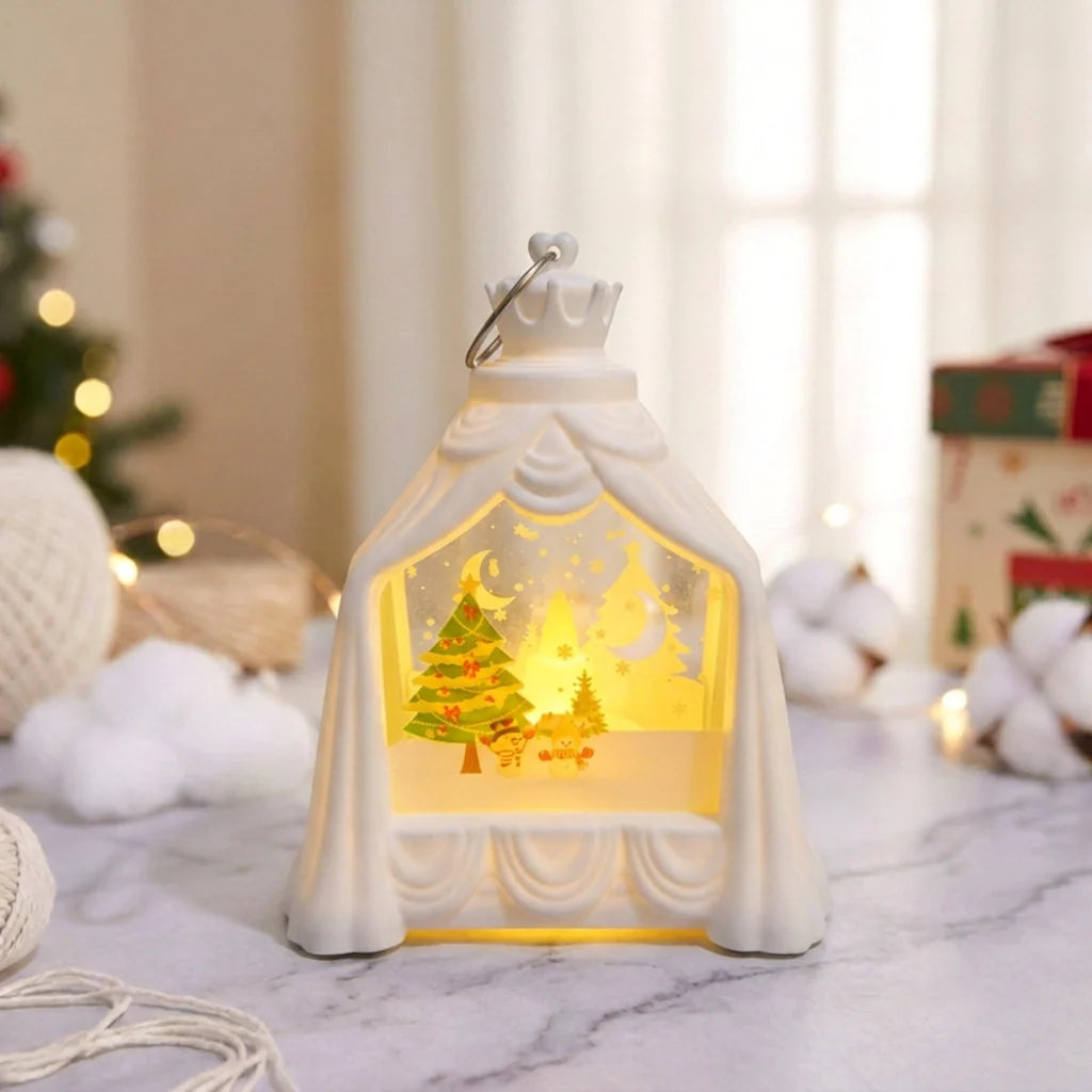 Decorative Lantern Snowman Scene Soft Glow No Batteries