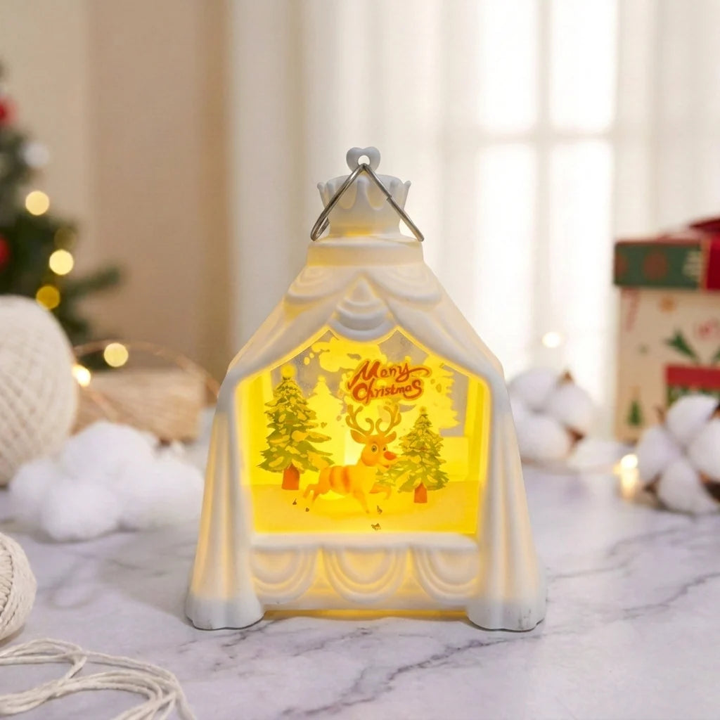 Decorative Lantern Snowman Scene Soft Glowing Light