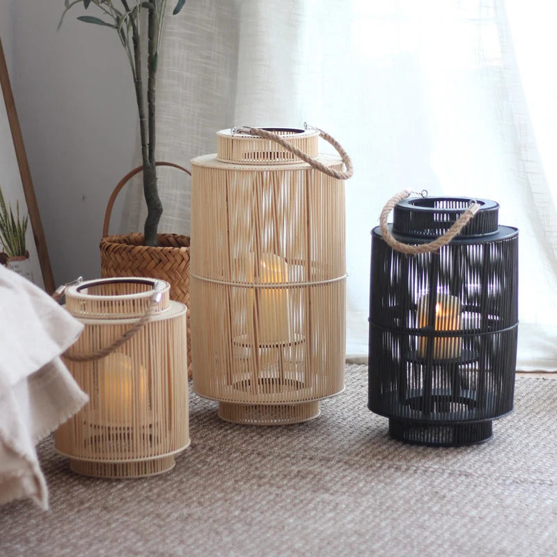 Decorative Lantern Woven With Handle Indoor Outdoor