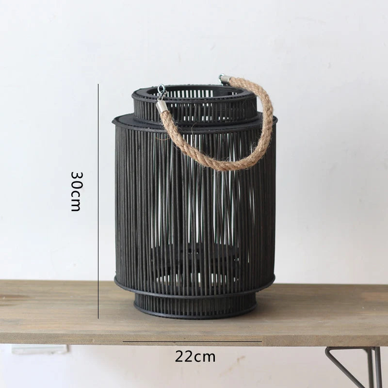 Decorative Lantern Woven With Handle Indoor Outdoor