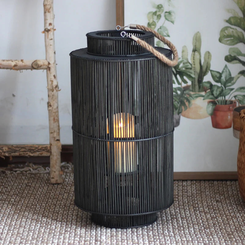 Decorative Lantern Woven With Handle Indoor Outdoor